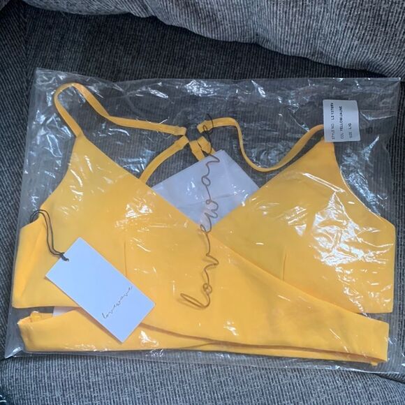 REVOLVE Lovewave Brittany Luka Strappy Yellow Sports Bra sz large - Picture 2 of 7